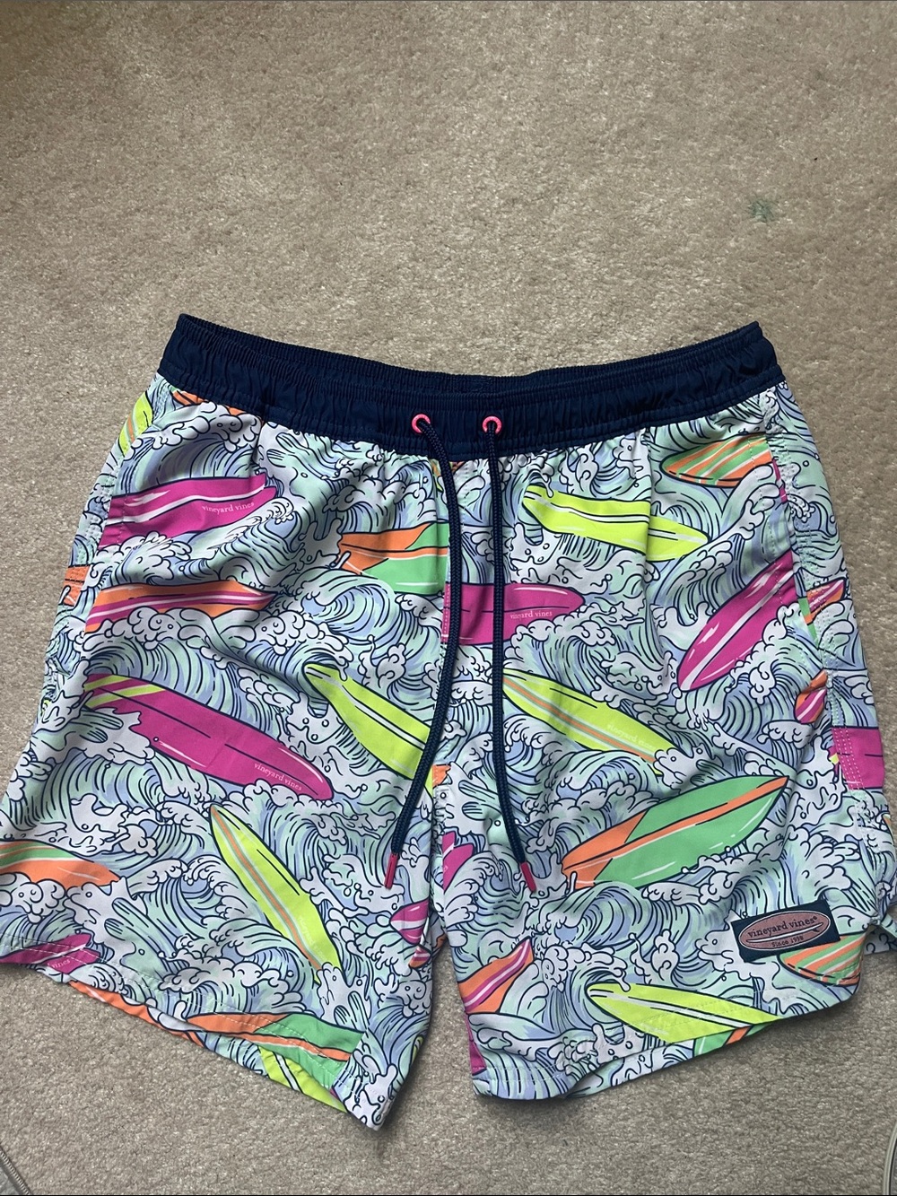 Vineyard Vines Men’s Neon Surfboard Print Swim Trunks